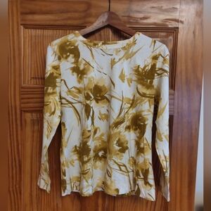 Simply Vera Vera Wang Abstract Floral Long Sleeve Top - Cream and Brown